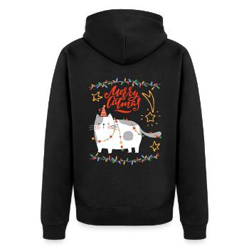 Merrry-Catmas, Jeu de mots, Noël avec drôle de chat - Veste à capuche bio Premium Unisexe - noir - Dos - Nico (187cm)