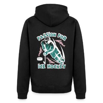 Eishockey, Eishockeyspieler, lustiger Spruch - Unisex Premium Bio Zip Hoodie - Schwarz - Hinten - Nico (187cm)