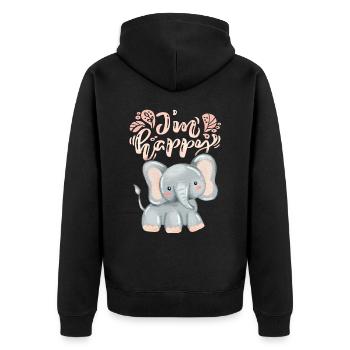 Spruch I'm-happy, lustiger kawaii Elefant - Unisex Premium Bio Zip Hoodie - Schwarz - Hinten - Nico (187cm)