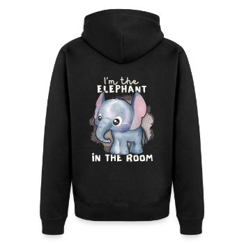 Elefant-Baby, lustiger Spruch Elephant-In-The-Room - Unisex Premium Bio Zip Hoodie - Schwarz - Hinten - Nico (187cm)