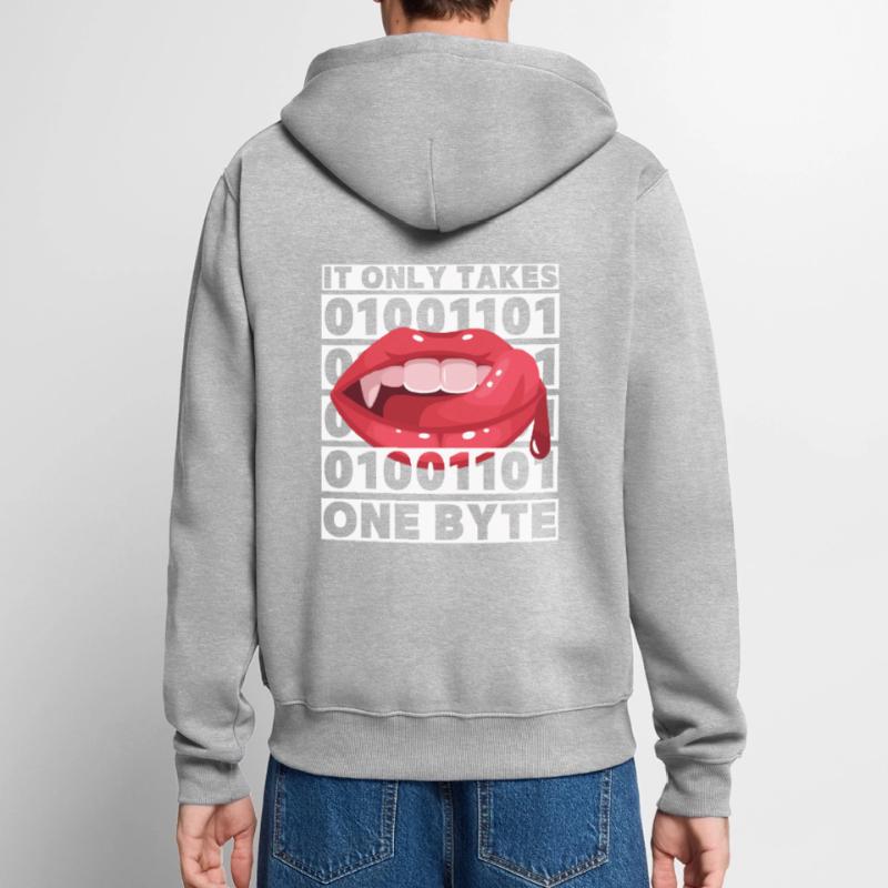 Bit Bytes Binary Computer Nerd, Vampire, Saying, Pun Unisex Premium Organic Zip Hoodie