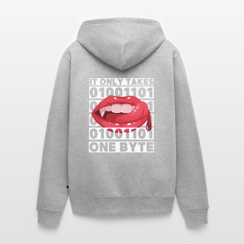 Bit Bytes Binary Computer Nerd, Vampire, Saying, Pun Unisex Premium Organic Zip Hoodie
