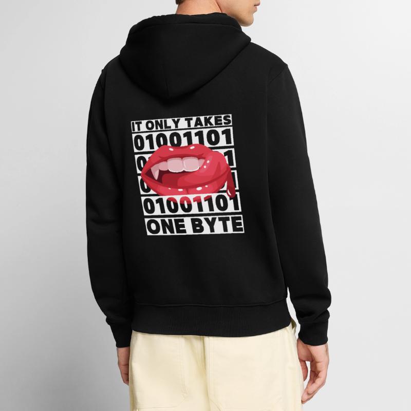 Bit Bytes Binäre Computernerd, Vampir, Spruch, Pun Unisex Premium Bio Zip Hoodie