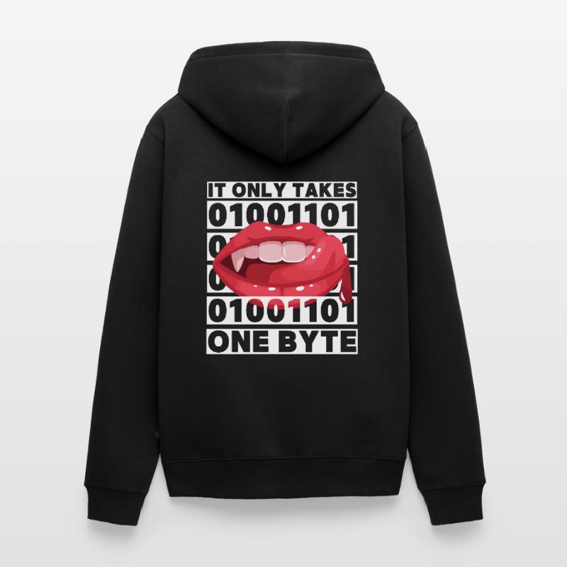 Bit Bytes Binäre Computernerd, Vampir, Spruch, Pun Unisex Premium Bio Zip Hoodie