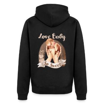 Baby Spruch, neu geboren, Mama-Baby Illustration - Unisex Premium Bio Zip Hoodie - Schwarz - Hinten - Nico (187cm)