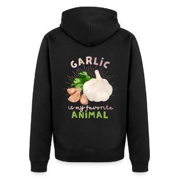 Knoblauch, lustiger Spuch, Garlic-Illustration - Unisex Premium Bio Zip Hoodie - Schwarz - Hinten - Nico (187cm)