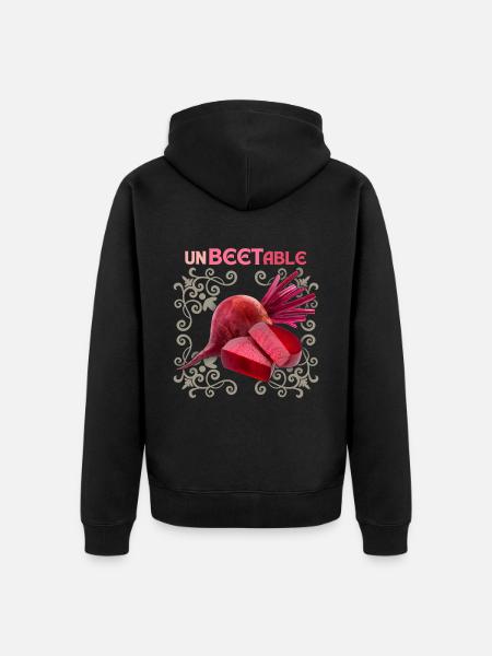 Beetroot, funny saying, Unbeetable - Unisex Premium Organic Zip Hoodie - black