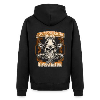 Lachender Totenkopf Cowboy, Skull-Cowboy, Spruch - Unisex Premium Bio Zip Hoodie - Schwarz - Hinten - Nico (187cm)