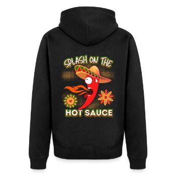 Pepperoni, scharfe Soße, Mexiko lustiger Spruch - Unisex Premium Bio Zip Hoodie - Schwarz - Hinten - Nico (187cm)