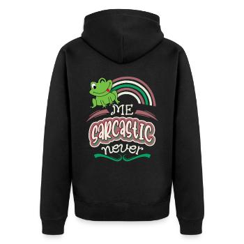Sarcasm, funny saying with tree frog - Unisex Premium Organic Zip Hoodie - black - Back - Nico (187cm)