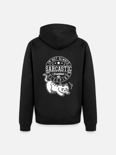 Sarkazm śmieszne powiedzenie z kotem, introwertykiem - Ekologiczna rozpinana bluza z kapturem Premium unisex - czarny