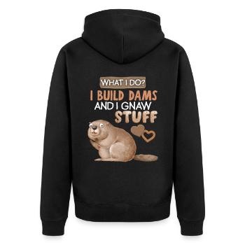 Funny Beaver, Beaver Saying, Pun, Pun - Unisex Premium Organic Zip Hoodie - black - Back - Nico (187cm)