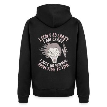 Comic, verrückt, lustiger Spruch, Sarkasmus - Unisex Premium Bio Zip Hoodie - Schwarz - Hinten - Nico (187cm)