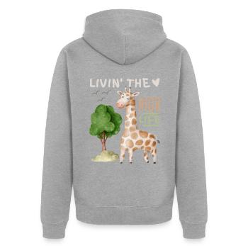 Girafe comique drôle disant Livin'-the-High-Life - Veste à capuche bio Premium Unisexe - gris chiné - Dos - Nico (187cm)