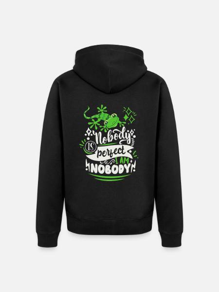 Funny saying with lizard, Nobody-is-Perfect - Unisex Premium Organic Zip Hoodie - black