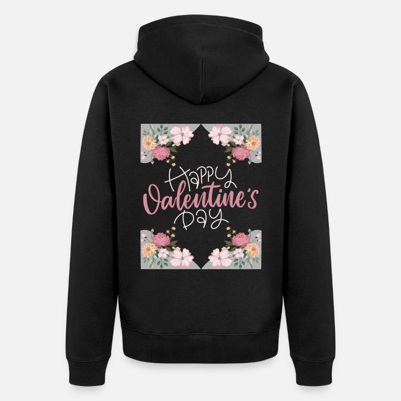 Saint-Valentin, Joyeuse-Saint-Valentin, dicton, fleurs - Veste à capuche bio Premium Unisexe - noir