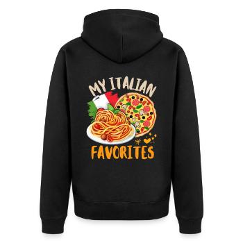 Pizza-Pasta, italienische Küche, leckeres Italien - Unisex Premium Bio Zip Hoodie - Schwarz - Hinten - Nico (187cm)