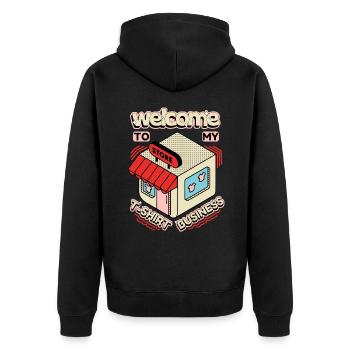 T-shirt business, boutique, slogan - Veste à capuche bio Premium Unisexe - noir - Dos - Nico (187cm)