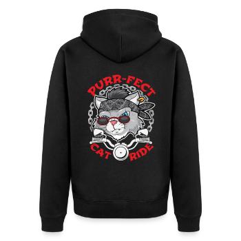 Motorradfahrer Katze, lustiges Biker-Motiv - Unisex Premium Bio Zip Hoodie - Schwarz - Hinten - Nico (187cm)