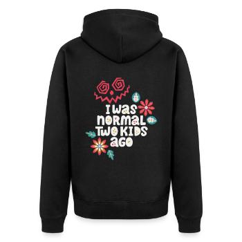 Mutter lustiger Spruch I-was-normal-two-kids-ago - Unisex Premium Bio Zip Hoodie - Schwarz - Hinten - Nico (187cm)