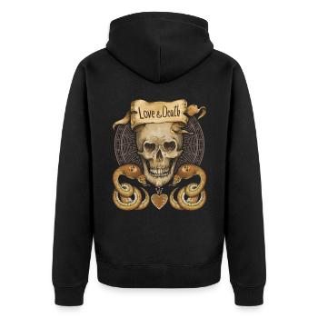 Crâne, serpents, amour et mort, dire - Veste à capuche bio Premium Unisexe - noir - Dos - Nico (187cm)