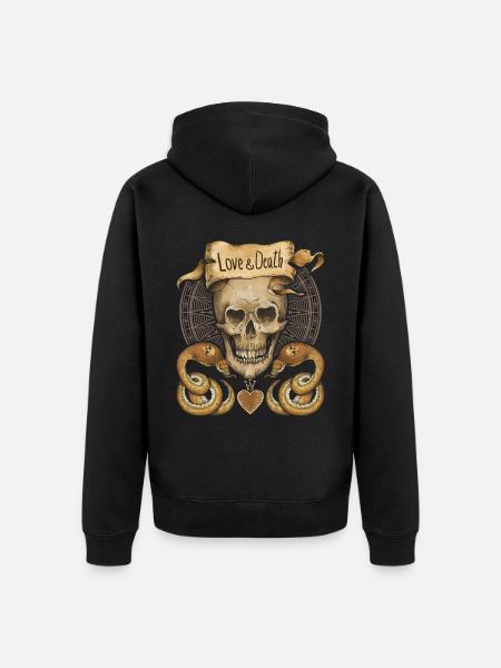 Skull, snakes, love-and-death, saying - Unisex Premium Organic Zip Hoodie - black