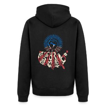 Slogan du drapeau du drapeau américain du Mois de l’histoire des Noirs - Veste à capuche bio Premium Unisexe - noir - Dos - Nico (187cm)