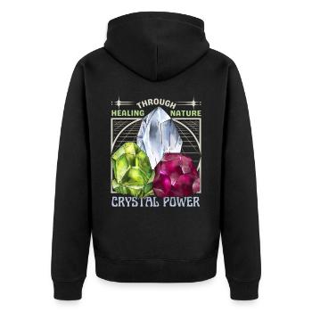 Healing Crystals, Esoteric, Crystal Power - Unisex Premium Organic Zip Hoodie - black - Back - Nico (187cm)