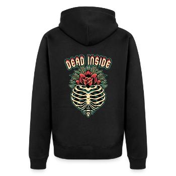 Skelett, Gerippe Dead-Inside, Spruch im Comic-Stil - Unisex Premium Bio Zip Hoodie - Schwarz - Hinten - Nico (187cm)