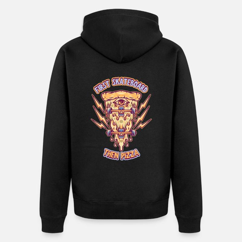 skateboard, skateboarder, pizza fan, dire - Veste à capuche bio Premium Unisexe - noir