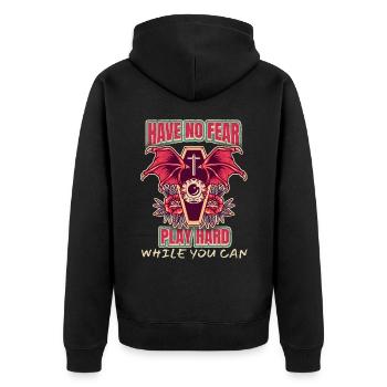 Sarg Fledermaus-Flügel Tod, Have-No-Fear-Play-Hard - Unisex Premium Bio Zip Hoodie - Schwarz - Hinten - Nico (187cm)