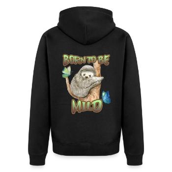 Sloth, funny saying, born-to-be-mild - Unisex Premium Organic Zip Hoodie - black - Back - Nico (187cm)