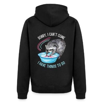Waschbären-Motiv, lustiger Spruch, Bären waschen - Unisex Premium Bio Zip Hoodie - Schwarz - Hinten - Nico (187cm)