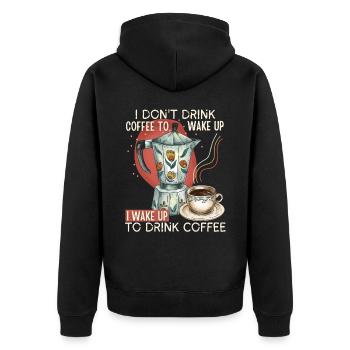 Mocha pot, coffee cup, saying for coffee drinkers - Unisex Premium Organic Zip Hoodie - black - Back - Nico (187cm)