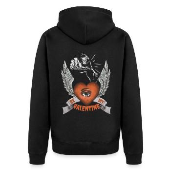 Horror Skelett Valentinstag Totenkopf-Herz, Spruch - Unisex Premium Bio Zip Hoodie - Schwarz - Hinten - Nico (187cm)