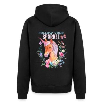 Licorne, licornes avec des fleurs et dicton - Veste à capuche bio Premium Unisexe - noir - Dos - Nico (187cm)