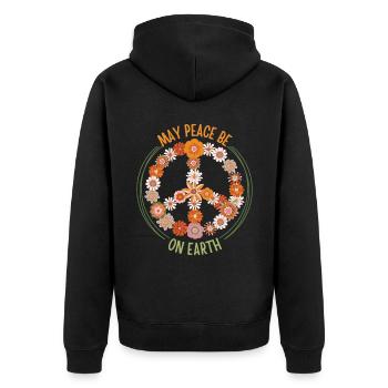 Peace symbol with flowers, groovy 70s style - Unisex Premium Organic Zip Hoodie - black - Back - Nico (187cm)