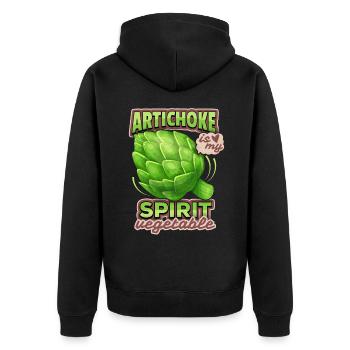 Artischocke Illustration, lustiger Spruch - Unisex Premium Bio Zip Hoodie - Schwarz - Hinten - Nico (187cm)