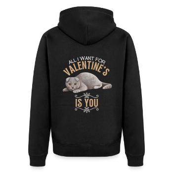 Katze Schottische Faltohrkatze Valentinstag Spruch - Unisex Premium Bio Zip Hoodie - Schwarz - Hinten - Nico (187cm)
