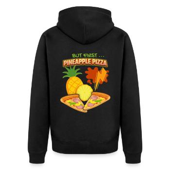 Ananas-Pizza, Pineapple-Pizza, Pizza-Hawaii Spruch - Unisex Premium Bio Zip Hoodie - Schwarz - Hinten - Nico (187cm)