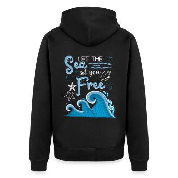 Ozean-Meer, Typografie-Spruch, Wellen, Seesterne - Unisex Premium Bio Zip Hoodie - Schwarz - Hinten - Nico (187cm)