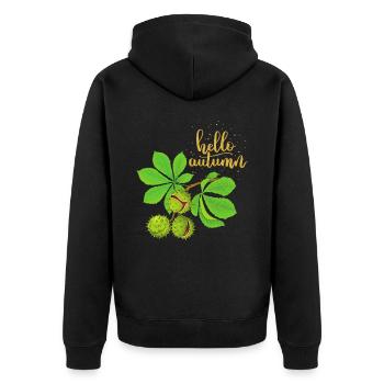 Hello-Autumn Herbst-Saison Rosskastanie Kastanie - Unisex Premium Bio Zip Hoodie - Schwarz - Hinten - Nico (187cm)