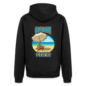 Urlaub am Meer, Ferien, Spruch Beach-Please - Unisex Premium Bio Zip Hoodie - Schwarz - Hinten - Nico (187cm)