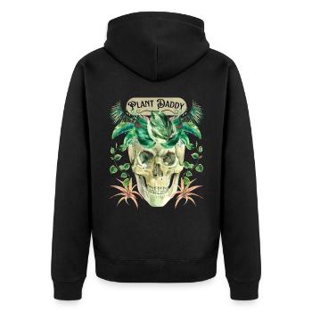 Lustiger Totenkopf, Plant-Daddy mit Grünpflanzen - Unisex Premium Bio Zip Hoodie - Schwarz - Hinten - Nico (187cm)