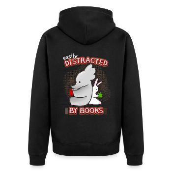 Bücherwurm, Spruch mit Elefant und Hase Bücher - Unisex Premium Bio Zip Hoodie - Schwarz - Hinten - Nico (187cm)