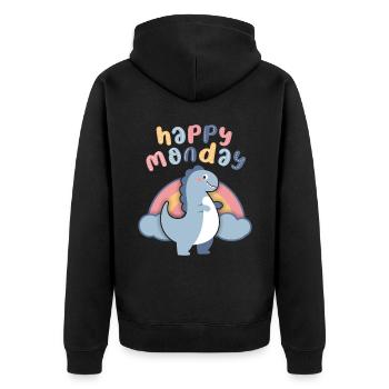 Kawaii Dinosaur Rainbow, Happy-Monday Saying - Unisex Premium Organic Zip Hoodie - black - Back - Nico (187cm)