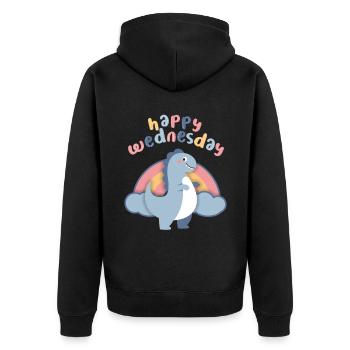 Kawaii Dinosaurier, Regenbogen Happy-Wednesday - Unisex Premium Bio Zip Hoodie - Schwarz - Hinten - Nico (187cm)