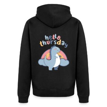 Kawaii Dinosaurier. Regenbogen, Hello-Thursday - Unisex Premium Bio Zip Hoodie - Schwarz - Hinten - Nico (187cm)