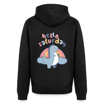 Dinosaures kawaii. Arc-en-ciel, Bonjour-Samedi - Veste à capuche bio Premium Unisexe - noir - Dos - Nico (187cm)