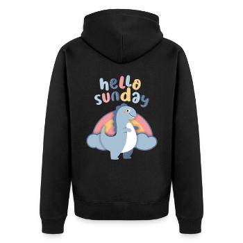 Kawaii Dinosaurier. Regenbogen Hello-Sunday Spruch - Unisex Premium Bio Zip Hoodie - Schwarz - Hinten - Nico (187cm)